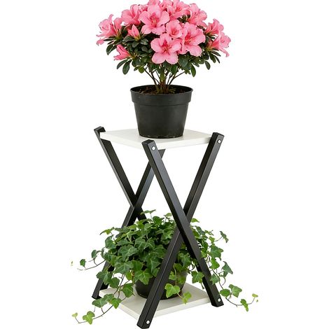 Soporte para plantas, diseño de esquina en madera, estructura robusta, BLANCO, 27x27x56,5 cm (1/2)