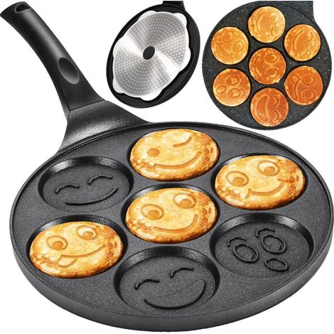convient à l'induction – revêtement en marbre anti-adhésif – 5 cm – forme de 7 smileys Ø 26 – Poêle pour pancakes et (1/5)