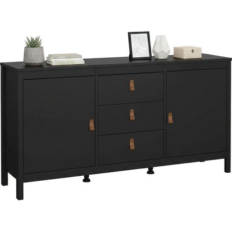 Dmora - Kommode Lisiane, Wohnzimmerbuffet, Wohnzimmer-Sideboard, Moderne Küchen-Speisekammer, 151x38 h80 cm, Schwarz
