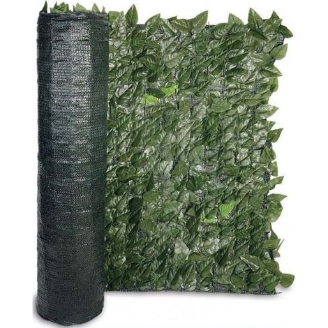 Recinzione, separè in pvc con foglie di lauro e rete oscurante verde 300x100cm Fredi