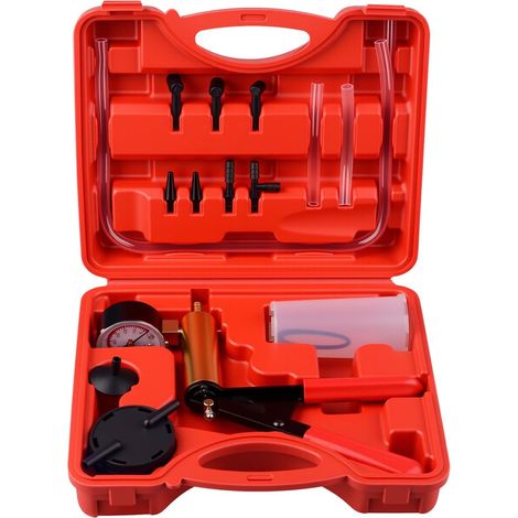 17-piece Vacuum Pump Bleeder Brake Fluid Bleeder Professional 2-in-1 Vacuum Tester Tool Kit for Car Hand Tool Red Case (1/5)