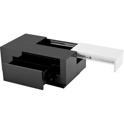 Couchtisch Schwarz/Weiß Hochglanz mit LED, Ausziehplatte und verborgenem Stauraum, MDF (1/5)