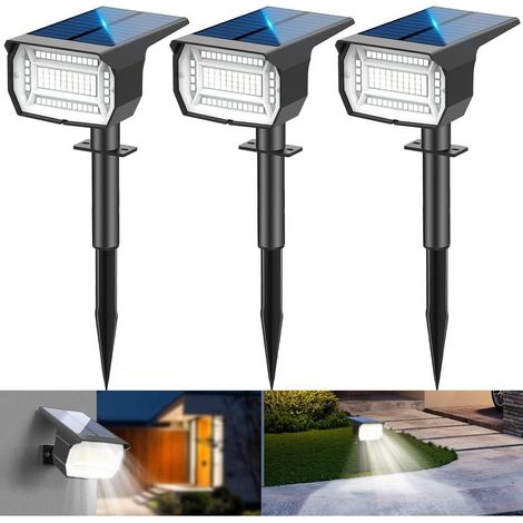 Set of 3 solar garden spotlights, 59 LEDs, 3 modes, IP67 waterproof, automatic on/off, dusk sensor, solar lighting for garden and yard (1/5)
