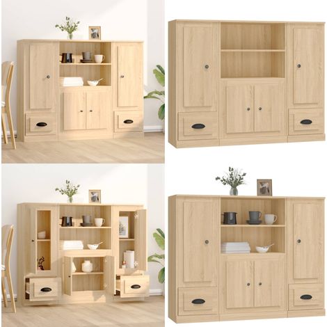 Buffets 3 pcs chêne sonoma bois d'ingénierie - Buffet Design Moderne - Meuble Rangement Cuisine - Buffet En Bois Massif - Buffet Chic - Buffet Salon - Home & Living (1/5)