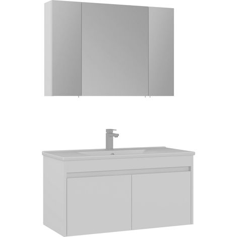 Ensemble Meuble Vasque avec Miroir (2 Pièces) "Side 100 v3" - 100 x 45 x 52 cm - Matte White (1/3)