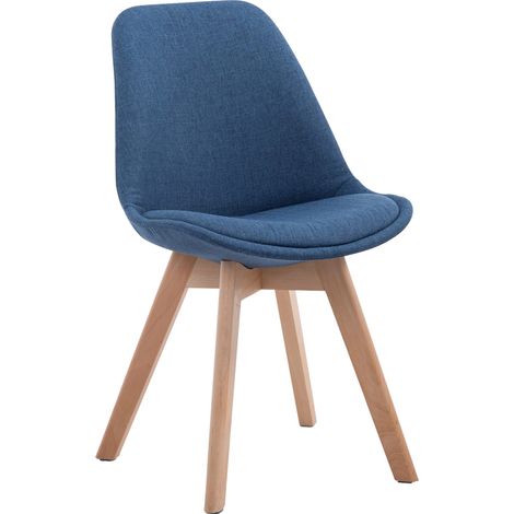 Chaise de salle à manger x1 design scandinave en tissu bleu et piètement à 4 pieds en bois clair 100003276 (1/5)