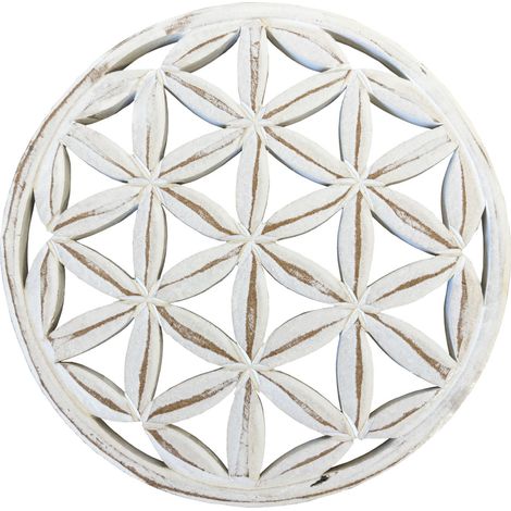Décoration murale Fleur de Vie en bois blanc patiné 19,5 cm (1/2)