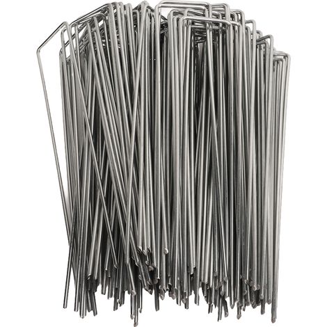 Lot de 100 piquets de jardin en forme de U, en acier galvanisé, pour la pose de toiles de paillage et autres décorations végétales. Rugosité : 3 mm / 0,12 po. (1/5)