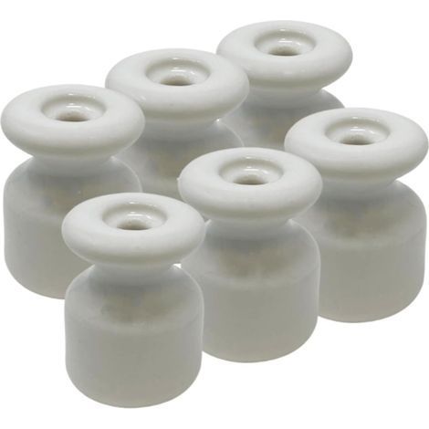 Pack de 6 Isolateurs Porcelaine Blanc pour Câble Tressé, Support Céramique Vintage, Fixation Murale ou Plafond (1/5)