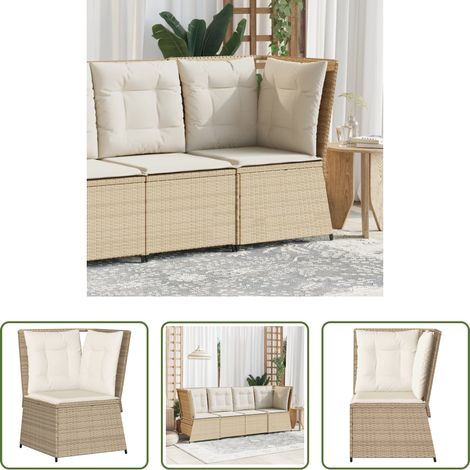 Canapé extérieur - Canapé d'angle de jardin avec coussins beige résine tressée (1/5)