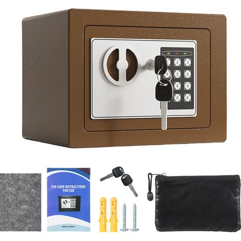 Coffre-fort maison ignifuge étanche + sac documents – Clavier 2 clés secours sécurité numérique documents argent bijoux 0,17 pieds cube café (1/5)