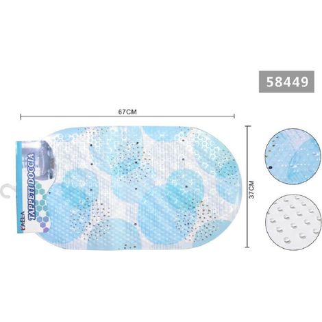 Trade Shop - Tappeto Antiscivolo Ovale Cerchi Azzurri Per Vasca Bagno Doccia 67 X 37 Cm 58449 -