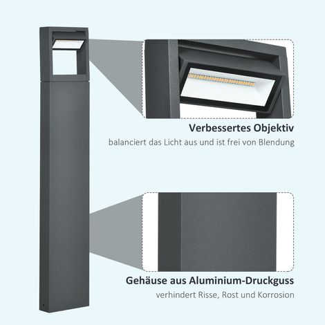 Lampe de jardin, borne lumineuse LED blanc chaud orientable, projecteur extérieur étanche IP65 en aluminium gris anthracite, éclairage d'allée réglable (1/5)