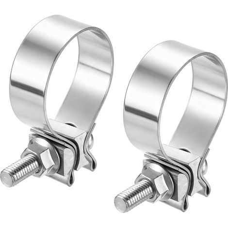 2Pcs 410 Acier Inoxydable Collier D'échappement 2.17" Joint À Bout Bande Étroite Joint D'échappement Collier À Bande Étroite Pour Pot D'échappement Système Réparation, Argent (1/5)