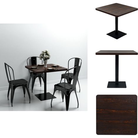 Table de bistro MDF et acier Carré 80 x 80 x 75 cm Frêne foncé - Table De Bistrot - Table Ronde - Mobilier Français - Décoration Intérieure - Meubles Design (1/5)