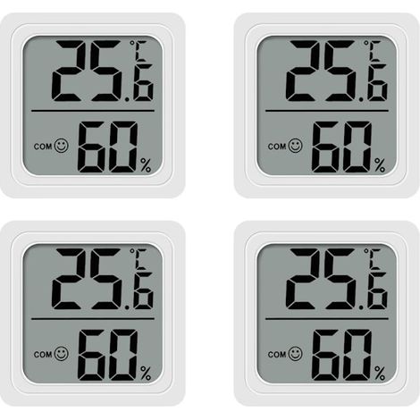 Thermomètre à quatre sections, hygromètre, grand écran LCD, affichage en degrés Celsius, idéal pour serres, pépinières, jardins et caves (blanc). (1/4)