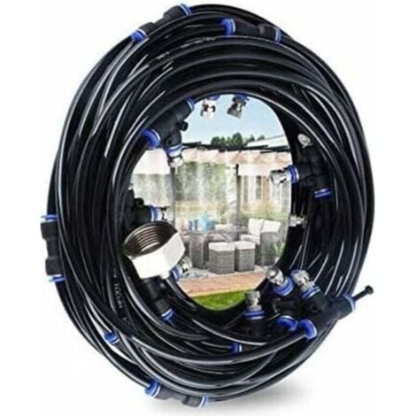 10-m-Terrassen-Sprühsystem mit 9 Sprühdüsen + 1 Ersatzdüse + 1 Adapter (Messing, 3/4"), geeignet für Terrasse, Garten, Gewächshaus und Trampolin.