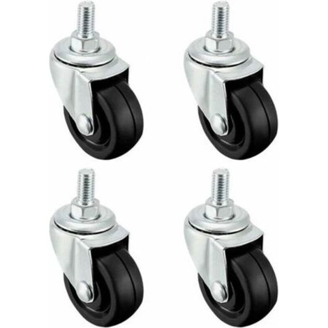 Juego de 4 ruedas giratorias de goma de 40 mm con vástago roscado M8 - Crezuo
