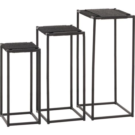 [NON UTILIZZATO] Set di 3 tavolini da fiori HHG-266, tavolino d'appoggio, portafiori, impilabile, corda di carta metallo, antracite (1/5)