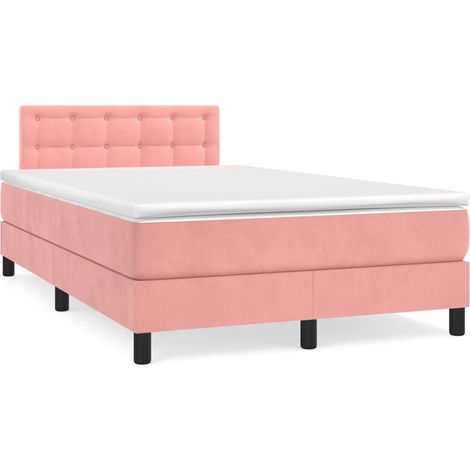 Sommier à lattes de lit et matelas LED rose 120x190 velours (1/5)