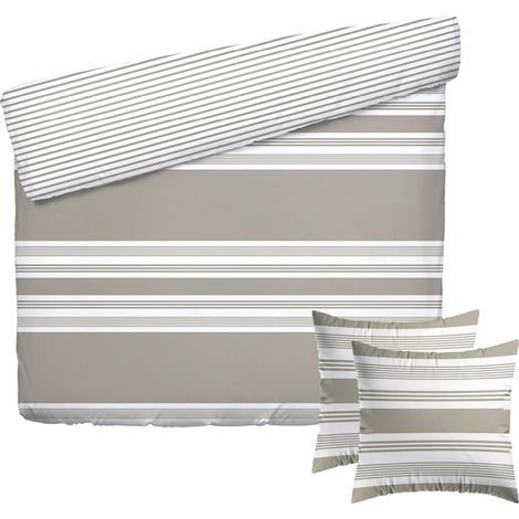 Parure de lit 3 Pièces 2 Personnes - Housse de Couette 240x220 cm et 2 Taie Oreiller 80x80 cm – 100% Satin de Coton, 80 Fils – Taupe (1/5)