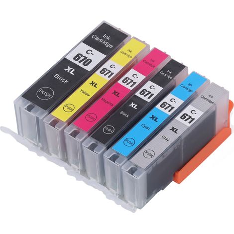 Les cartouches d'encre 670-671, préremplies d'encre, sont compatibles avec les imprimantes PIXMA MG5760/MG5765/MG5766/MG6860/MG6865/MG7760/MG7765/MG7766 (région Océanie). Cartouches d'encre 6 couleurs (1/5)