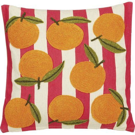 Mica Decorations Kissen mit Orangenmotiv 45 x 45 cm offwhite/rosa