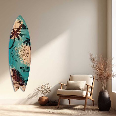 Planche de surf décorative bleu et bois Born from the Sea (1/3)