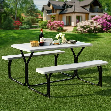 Outdoor Picnic Table and Bench Set Heavy-Duty Garden Furniture Gathering/Party (1/5)