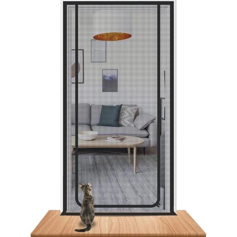 Porte de sécurité pour animaux de compagnie, moustiquaire avec fermeture éclair, empêche les chiens et les chats de s'échapper (80 x 200 cm, noir) (1/4)