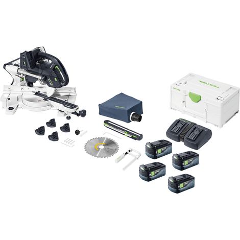 Festool KAPEX KSC 60 EB-Basic Akku Kapp Zugsäge 18 V / 36 V 216 mm Brushless + 4x Akku 5,0 Ah + Doppelladegerät + Systainer