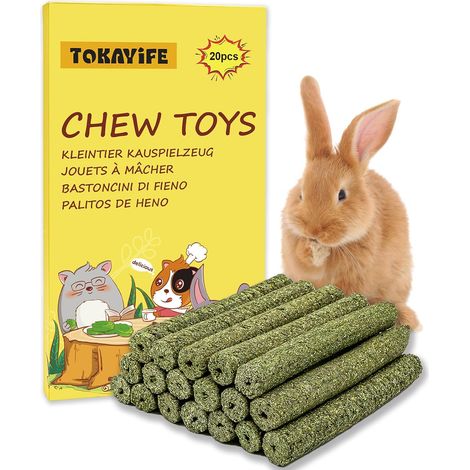 Rabbit Chew Toys, Timothy Natural Hay Sticks for Rabbits, Chinchillas, Guinea Pig, Hamsters (20 Count (Pack of 1)) (1/5)