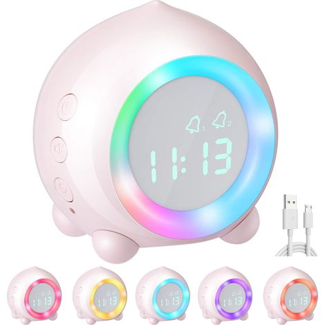 ZOLGINAH Réveil Enfant, Lumineux LED Numerique en USB Charge, Réveil Veilleuse Fille Garcons Volume Réglable Snooze Réveil Rose (1/5)