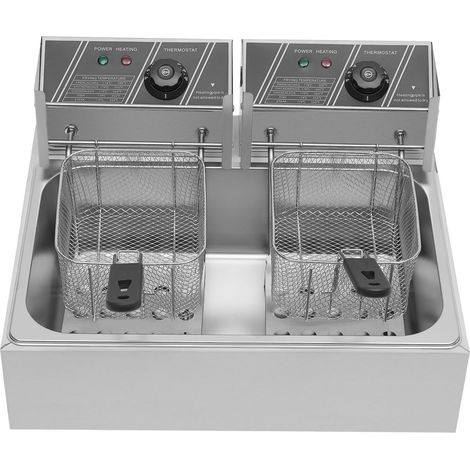 HAUTOUR Friteuse professionnelle, 12 litres（monocylindre）thermostat réglable, Friteuse électrique Acier inoxydable, Plage de température : 60°C-200°C, pour un usage domestique ou commercial (1/5)