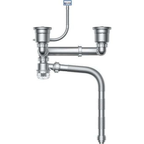 2-Groove Kitchen Sink Drain, Kitchen Sink Drain Pipe Kit, Adjustable Pipe, Odor and Spill Prevention (1/4)