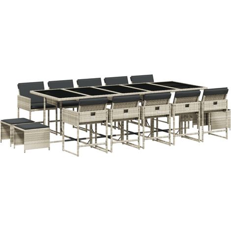 vidaXL Set da Pranzo da Giardino 15 pz con Cuscini Grigio Polyrattan