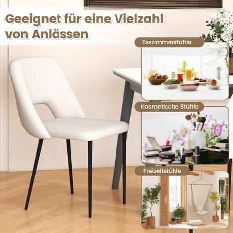 Set di 2 sedie da pranzo, imbottite in velluto, beige, struttura in metallo