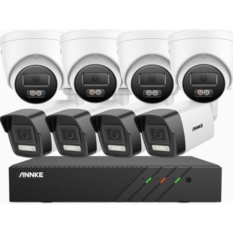 ANNKE 5MP PoE Sistema de Seguridad 8CH NVR 4 Cámara Bullet y 4 Cámara Tower Visión Nocturna a Color