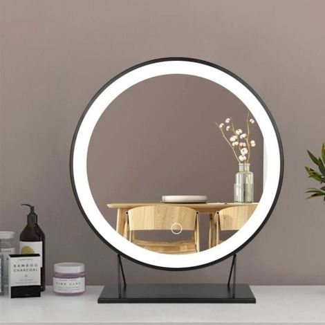 (White) WSdwqaa LED Makeup Mirror - Round Black Frame Ø 40cm - Cool White 6500k (1/4)