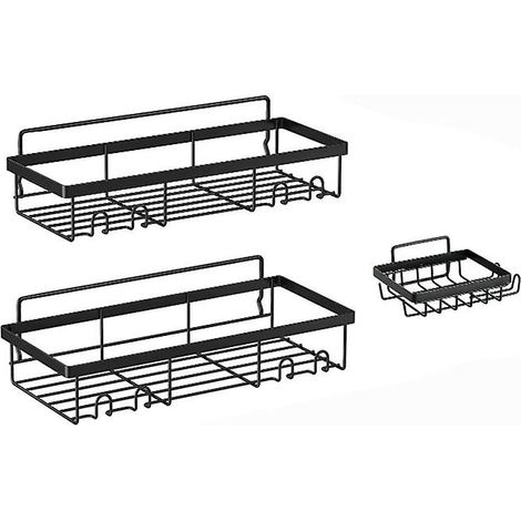 Lot de 3 étagères de douche adhésives murales sans perçage, antirouille, pour salle de bain et cuisine. (1/2)