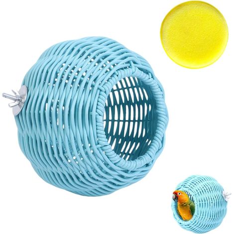 Nid d’Oiseau en Rotin Synthétique, Fait à la Main Respirant et Lavable, Maison d’Oiseau Confortable pour Cage, Volière et Jardin, Habitat pour Canaris, Perruches et Perroquets (1/5)