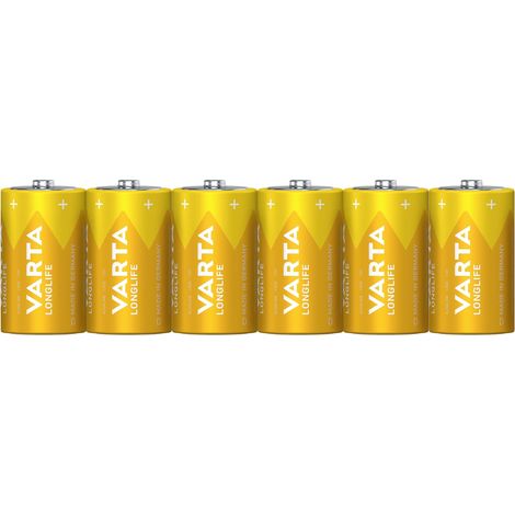 Varta – Lot de 6 piles alcalines LR20 15800 mAh – Tension 1.5 V – Plage de température -10 à +50 °C – Longue durée pour appareils basse consommation