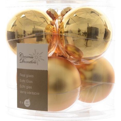 Bolas de Navidad para Colgar en Cristal 8 cm Oro. Juego de 6