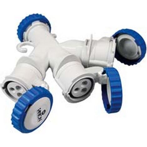 1PZ ADATTATORE INDUSTRIALE 220V CON SPINA E 3 PRESE CEE 309 IP67 - 16A colore blu 73120