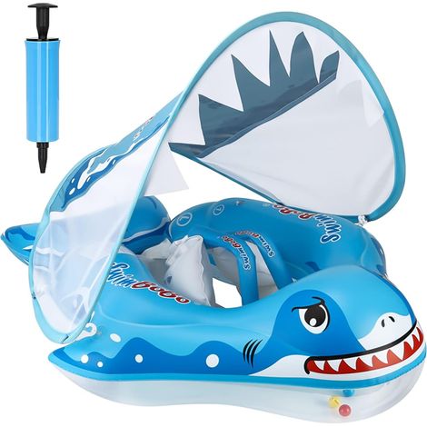 Bouée gonflable pour bébé avec protection solaire, couleur bleue, pour la natation, support récréatif pour une utilisation surveillée dans l'eau.-AquaForge (1/5)