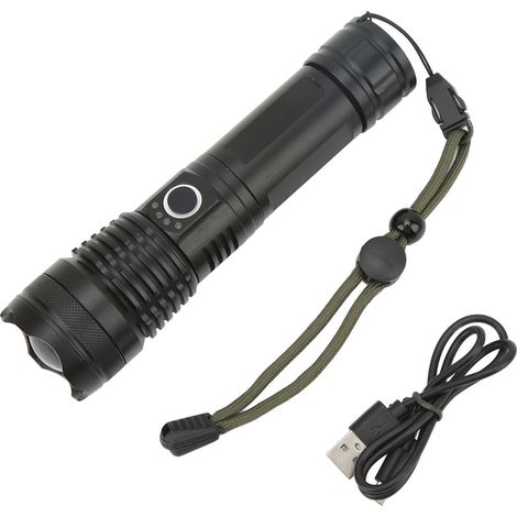 Lampe Torche LED Rechargeable USB Super Puissante en Alliage d'Aluminium, Imperméable pour Activités Extérieures et Intérieures avec Câble USB (1/5)