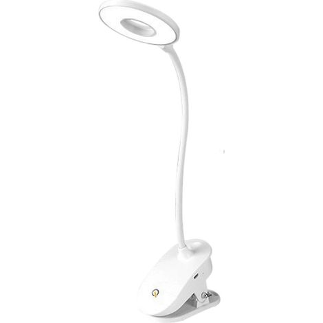 Lampe de bureau à pince, 6000/7000K, 1200mAh, rechargeable, LED ronde, avec bras flexible et interrupteur tactile, 2W, idéale pour la lecture et les études. (1/3)