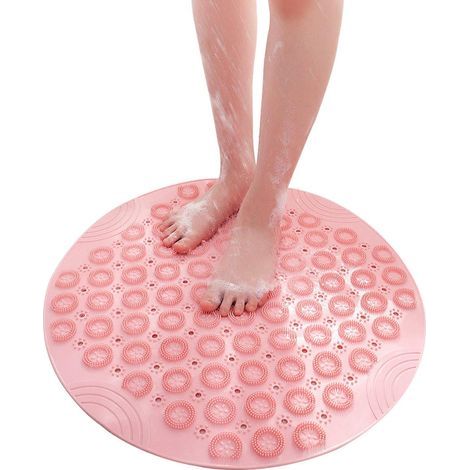 Duschmatte, runde, rutschfeste Badematte mit Saugnäpfen, maschinenwaschbar (rosa) (1/5)