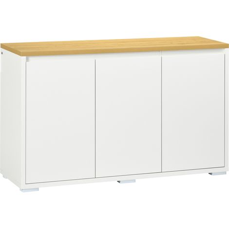 Credenza da cucina, mobile contenitore con tre ante e ripiani regolabili per soggiorno e ingresso, colore bianco.