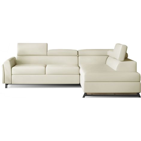 Canapé angle droit convertible simili cuir crèmz avec têtières réglables Nikos 265cm (1/5)